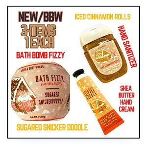 🔥 3-ITEMS NEW / BBW / HAND CREAM, SANITIZER & BATHBOMB FIZZY (1 EACH)